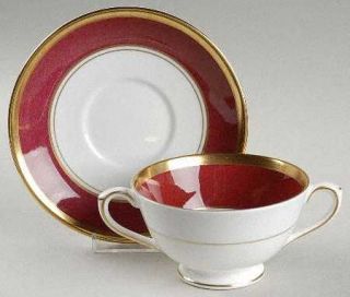 Coalport Athlone Marone/Ruby Footed Cream Soup Bowl & Saucer Set, Fine China Din