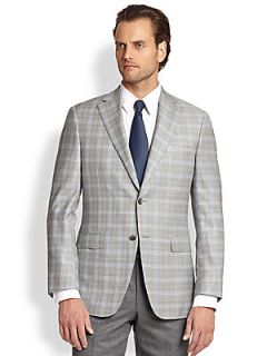  Collection Plaid Wool Blazer   Grey