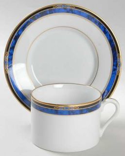 Fitz & Floyd Savannah Flat Cup & Saucer Set, Fine China Dinnerware   Cobalt, Gol
