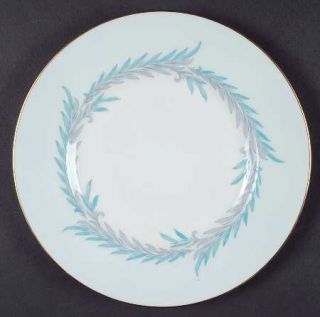 Minton Malta Blue Salad Plate, Fine China Dinnerware   Turquoise And Gray Leaves