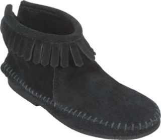 Childrens Minnetonka Back Zipper Boot Hardsole   Black Suede Boots