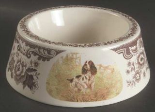 Spode Woodland Dog Bowl, Fine China Dinnerware   Brown Floral Border Animal Scen