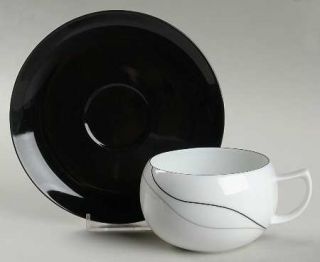 Daniel Hechter Threads Flat Cup & Saucer Set, Fine China Dinnerware   Long Gray/