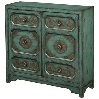 Hand Painted Distressed Antique Turquoise Blue Finish Accent Chest