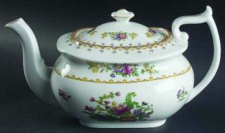 Spode Peplow (Yellow Trim) Teapot & Lid, Fine China Dinnerware   Lavender,Pink&Y