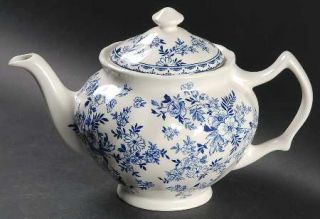 Johnson Brothers Devon Cottage Teapot & Lid, Fine China Dinnerware   Blue Flower