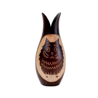 Wooden Owl Design Decorative Vase