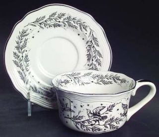 Tabletops Unlimited New England Toile Black (Gamebirds) Flat Cup & Saucer Set, F