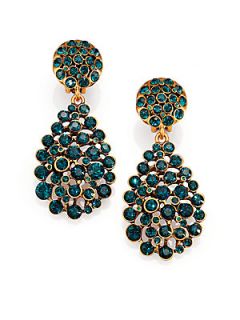 Oscar de la Renta Pave Crystal Teardrop Earrings   Emerald