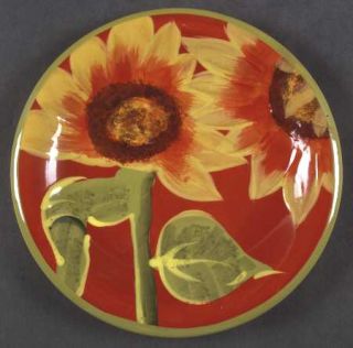 Sunburst Salad/Dessert Plate, Fine China Dinnerware   Sunflower,Red Background,G