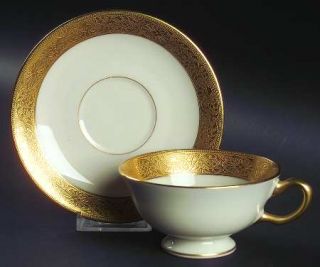 Lenox China P22 Footed Cup & Saucer Set, Fine China Dinnerware   Thick Gold Encr