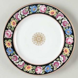 Mottahedeh Regency Rose Salad/Dessert Plate, Fine China Dinnerware   Black Borde