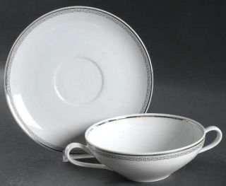 Stonegate Countess Flat Cream Soup Bowl & Saucer Set, Fine China Dinnerware   Bl