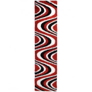 Chic Luxurious Soft Shag Red/ Black Waves Runner Rug (18 X 610)