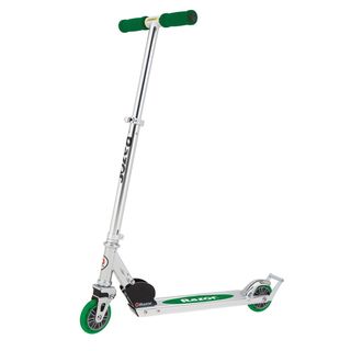 Razor Green A3 Scooter (GreenDimensions 27 inches long x 4 inches wide x 8.5 inches highWeight 7.85 poundsWeight capacity 143 poundsRecommended ages 5 years and upAircraft grade aluminum t tube and deckUrethane wheels equipped with ABEC 5 bearingsAdju