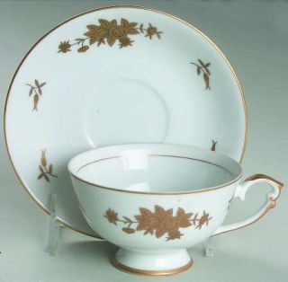 Grace Regal Footed Cup & Saucer Set, Fine China Dinnerware   Gold Floral W/Black