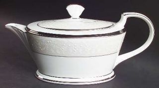 Noritake Silver Palace Teapot & Lid, Fine China Dinnerware   Bone, White Enamell