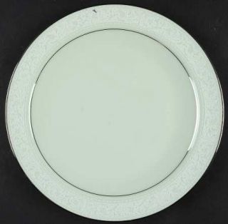 Noritake Promise Me Green Salad Plate, Fine China Dinnerware   White Scroll Band