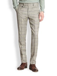 Billy Reid Dorsey Wool/Linen Plaid Pants   Grey