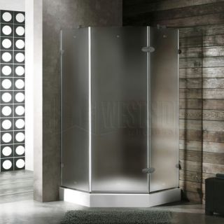Vigo Industries VG6061BNMT42WL Shower Enclosure, 42 x 42 Frameless NeoAngle 3/8 Left Door w/White Base Frosted/Brushed Nickel