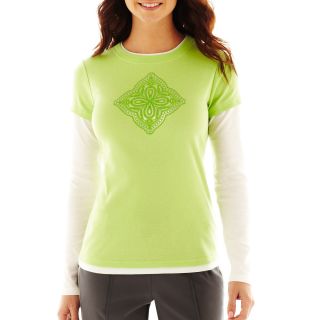 Made For Life Long Sleeve Layered Tee, Green/White, Womens