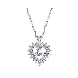 Bridge Jewelry Pure Silver Plated Cubic Zirconia Mom Heart Pendant