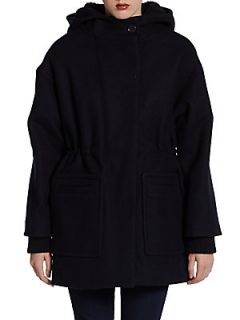 Ryder Faux Shearling Lined Hooded Coat   Navy