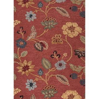 Hand tufted Transitional Floral pattern Red/ Orange Textured Rug (8 X 11)