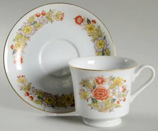 Signature Oriental Garden Footed Cup & Saucer Set, Fine China Dinnerware   Yello