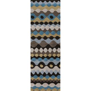 Hand tufted Teal Blue Geometric Shapes Wool Rug (26 X 8)