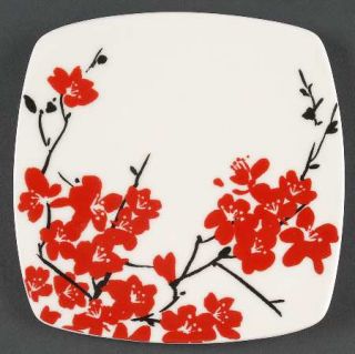 222 Fifth (PTS) Mia Blossoms Red Appetizer Plate, Fine China Dinnerware   Red&Wh