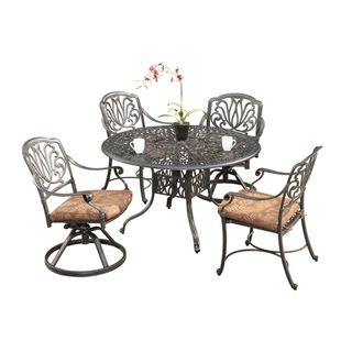 Floral Blossom Five piece Dining Set (CharcoalMaterials Cast aluminumFinish CharcoalSeat dimensions 36.5 inches high x 27 inches wide x 25.25 inches deepDimensions 29 inches high x 48 inches wide x 48 inches deepModel 5558 3258Assembly required.This 