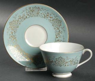 Royal Doulton Delamerie Turquoise Footed Cup & Saucer Set, Fine China Dinnerware