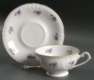 Royal Heidelberg Violet/Violet Bouquet Footed Cup & Saucer Set, Fine China Dinne