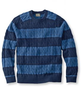 Mens Double L Cotton Sweater, Cable Crew Stripe