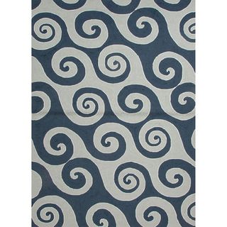 Hand hooked Indoor/ Outdoor Abstract Pattern Blue Rug (5 X 76)
