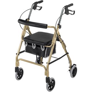 Mabis Ultra Lightweight Gold Aluminum Rollator (GoldtoneMaterials AluminumUltra lightweightCurved padded backrest and flip up cushioned seatComplete with height adjustable handles and secure bicycle style handbrakes with ergonomic handgripsFolds for stor