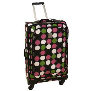 Jenni Chan Multi Dots 25 inch 360 Quattro Spinner Upright Assorted (Black, white, green, pinkWeight 9.6 poundsExternal packing pocket Zippered mesh pocket Top and side carry handlesWheeled YesWheel type SpinnerSelf repairing zippersDimensions 24 inche
