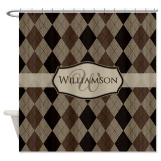  Brown Argyle Monogram Name Shower Curtain  Use code FREECART at Checkout