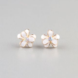 Epoxy Flower Post Earrings White/Gold One Size For Women 229678983