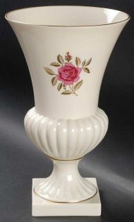 Lenox China Rhodora 9 Vase, Fine China Dinnerware   Gold Leaves,Pink Rose Cente