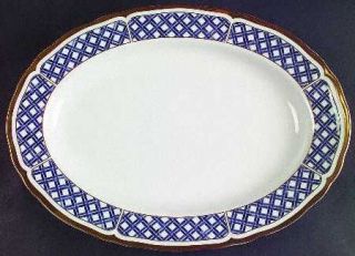 Ralph Lauren Lattice 14 Oval Serving Platter, Fine China Dinnerware   Blue Trel