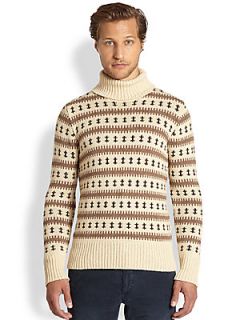 Gant Rugger Intarsia Knit Turtleneck Sweater   Natural