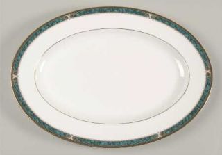 Noritake Essex Court 14 Oval Serving Platter, Fine China Dinnerware   Teal Marb