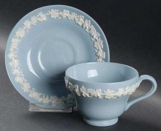 Wedgwood Cream Color On Lavender (Plain Edge) Footed Cup & Saucer Set, Fine Chin