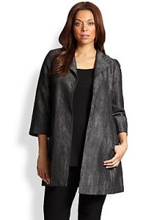 Eileen Fisher, Sizes 14 24 High Collar Coat   Light Graphite Black