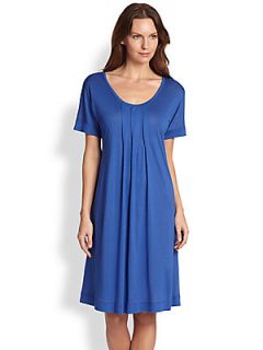 Hanro Marta Short Sleeve Gown   Vibrant Blue