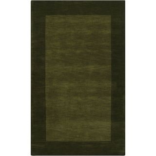Hand crafted Green Tone on tone Bordered Half Wool Rug (2 X 3)