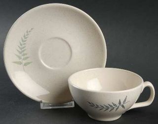 Franciscan Fern Dell Flat Cup & Saucer Set, Fine China Dinnerware   Green & Gray