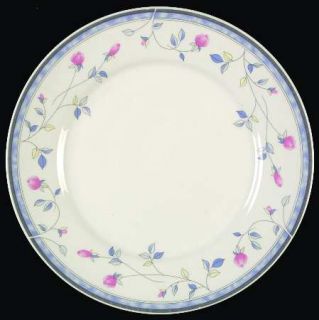 Sonata Florete Dinner Plate, Fine China Dinnerware   Gray&Blue Band,Pink Flowers